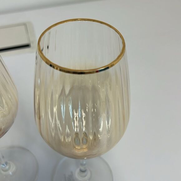 Anthropologie Waterfall Wine Glass Gold Yellow - Picture 4 of 7